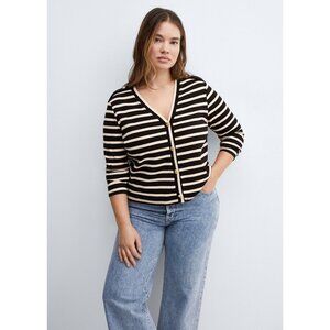 MANGO STRIPED CARDIGAN WITH BUTTONS SIZE 3XL BLACK WHITE GOLD BUTTONS‎